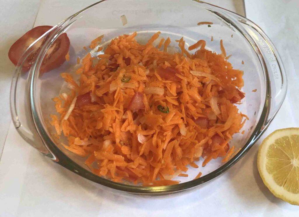 grated carrots, tomato, green chilli, lemon, salt, sri lankan